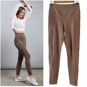 Athleta Taupe Delancey Moto Tight Ankle Zip Sculptek Light Fabric Small